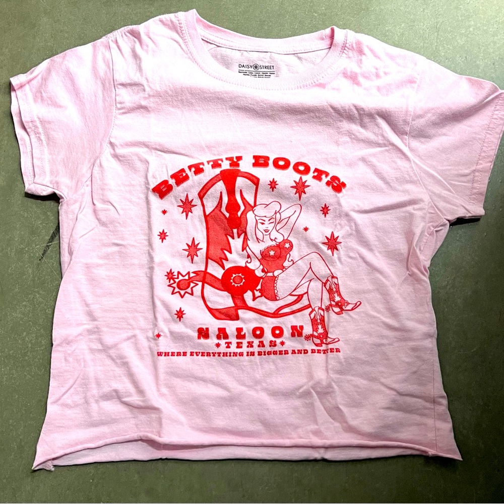 Urban Outfitters pink and red western graphic crop Tee